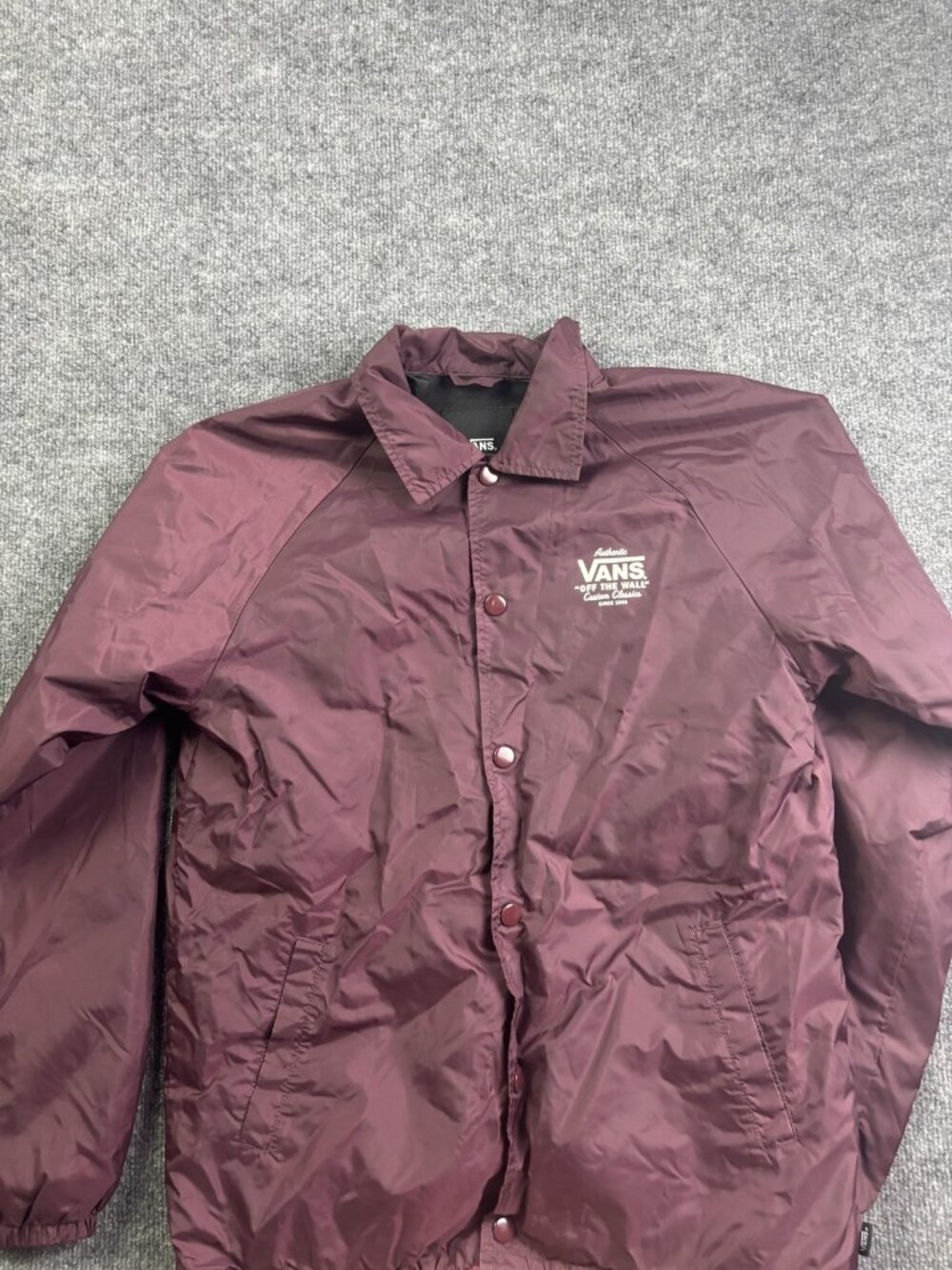 Vans Jacket Mens Small Red Coach Snap Front Windbreaker Fleece Lined Skate